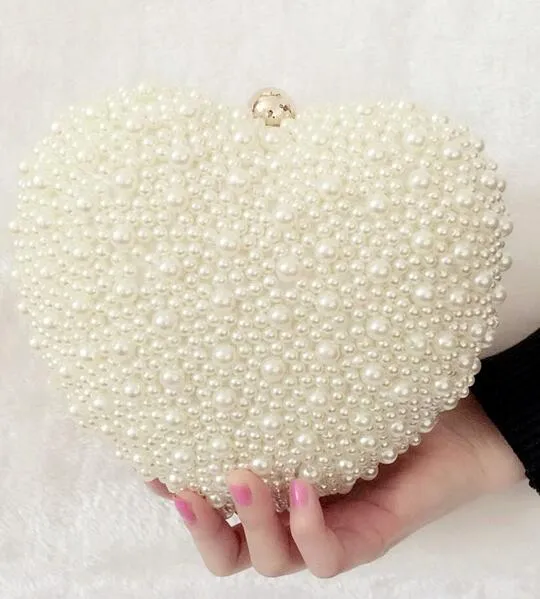 Luxe White/ivory Pearl Bag Evening  Day Clutch Wedding Party Bag