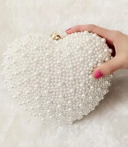 Luxe White/ivory Pearl Bag Evening  Day Clutch Wedding Party Bag