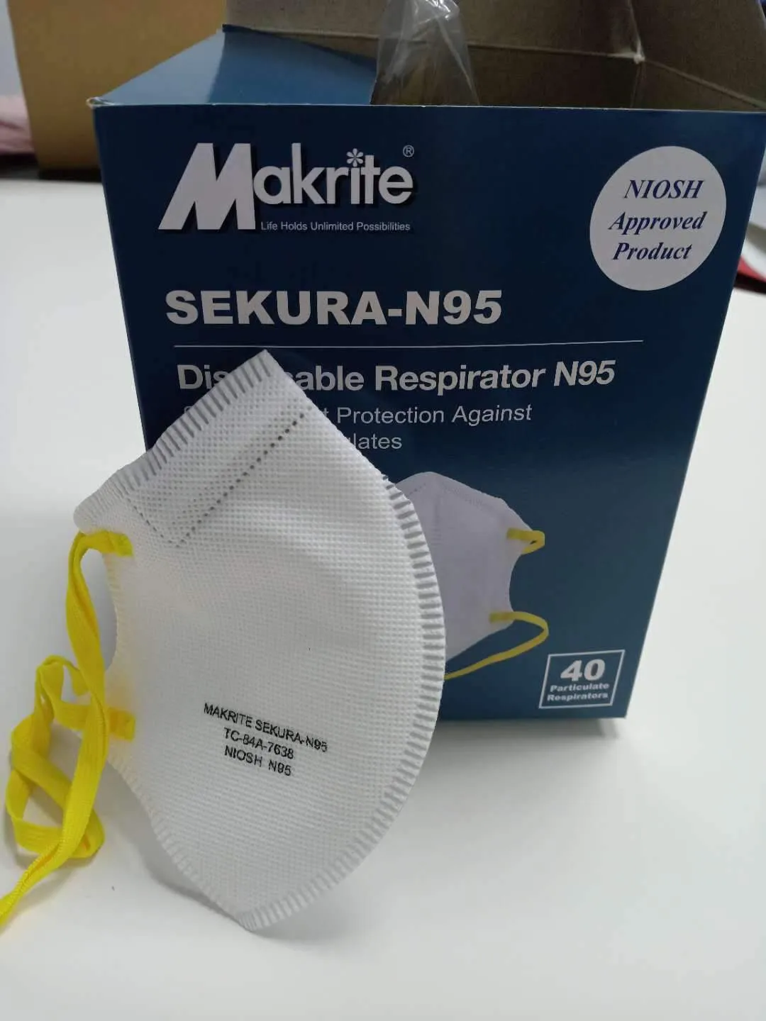 Makrite Sekura N95 Masks - Box of 40 - MEDICAL USE - NIOSH - head elastic -  $2each