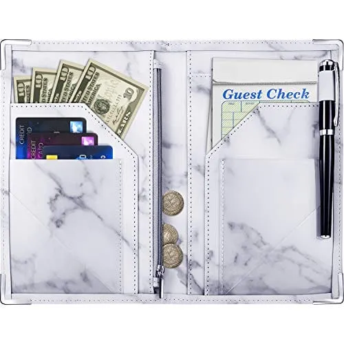 Marble Server Books Guest Check Holders with 9 Pockets Includes Zipper Pouch with Pen Holder Fit Server Apron for Restaurant Waiter Waitress (Grey, 1 Pack)