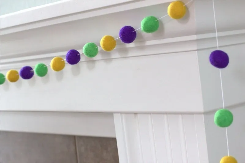 Mardi Gras Felt Ball Garland- Purple Green Golden Yellow