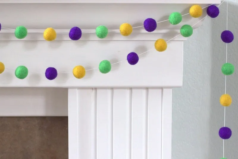 Mardi Gras Felt Ball Garland- Purple Green Golden Yellow