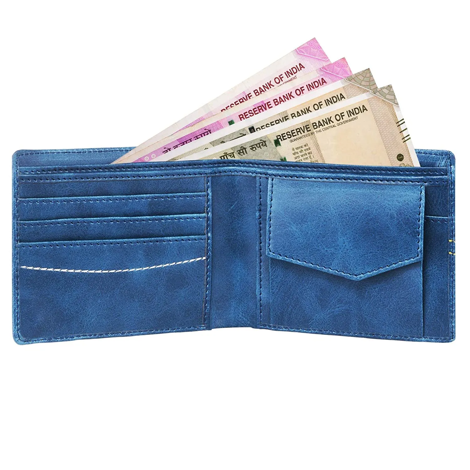 Men Casual Blue Artificial Leather Wallet - Mini  (5 Card Slots)