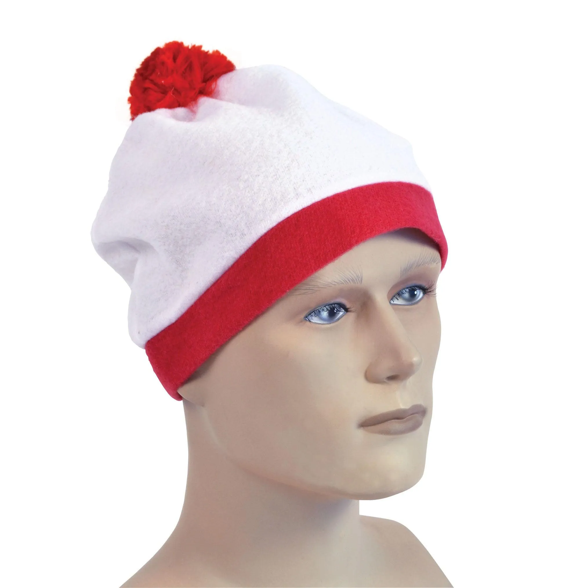 Mens Ladies Bobble Hat White & Red Pom Hat Accessory Fancy Dress Prop