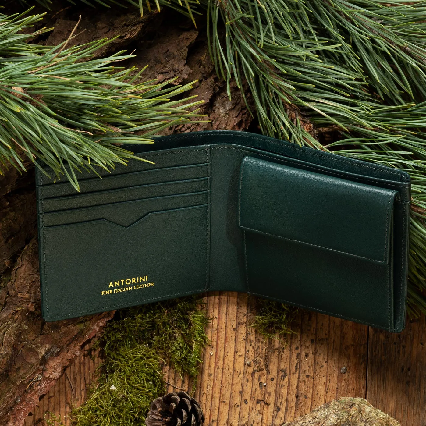 Men's leather coin wallet ANTORINI Nature Collection, Green