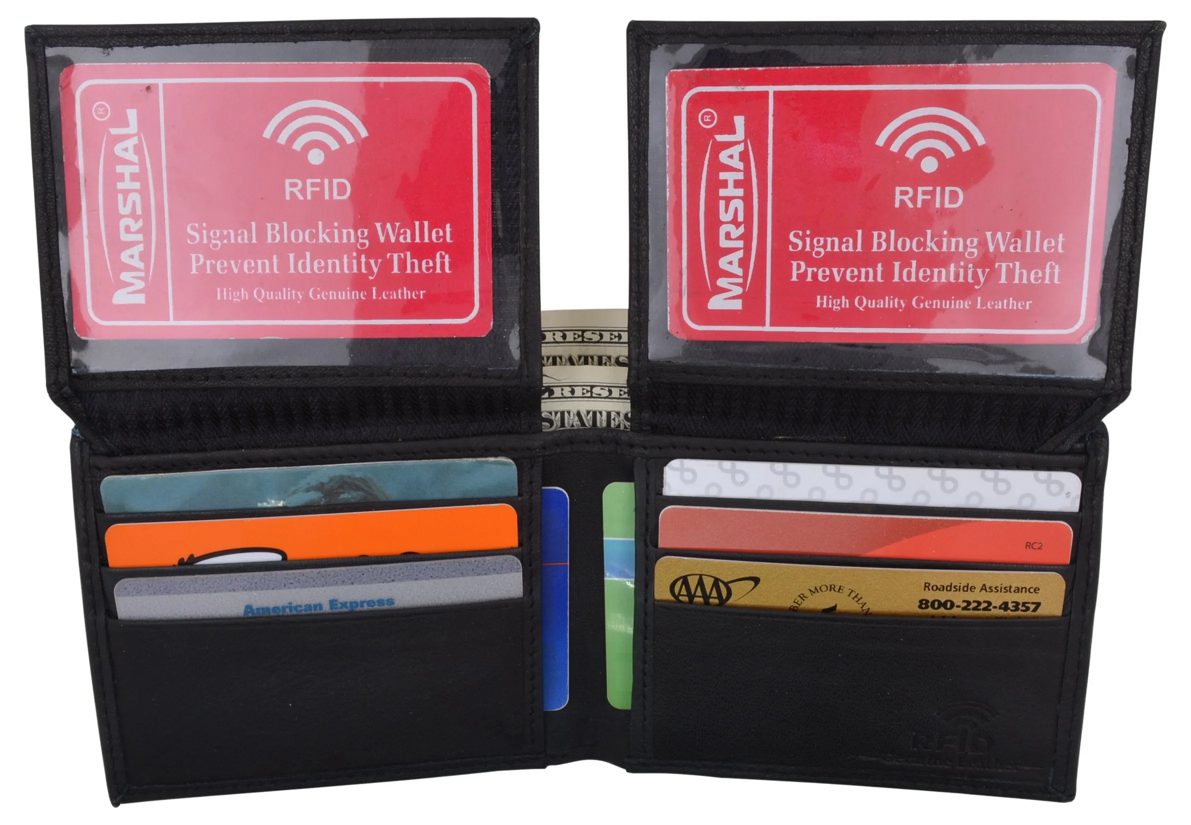 Men's Leather RFID Blocking Double Flap Up ID Windows Bifold Card Holder Wallet / RFID590GT