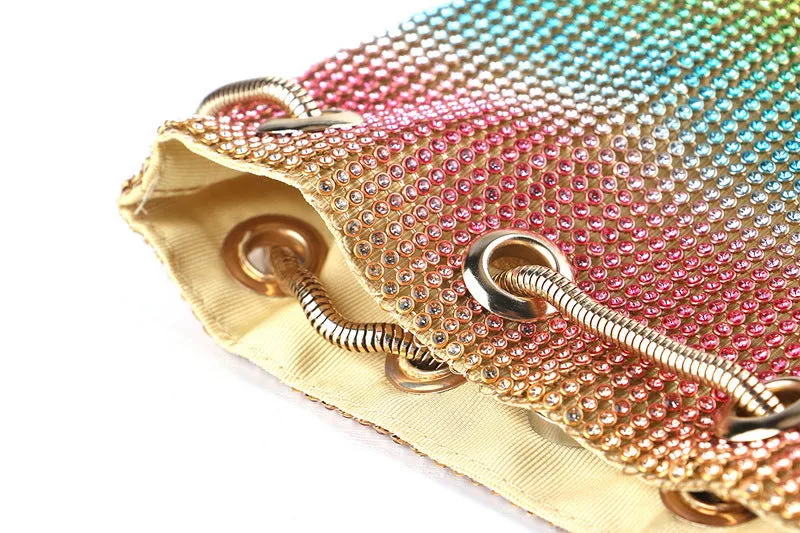 Metallic Multicolor Rhinestone Bucket Bag