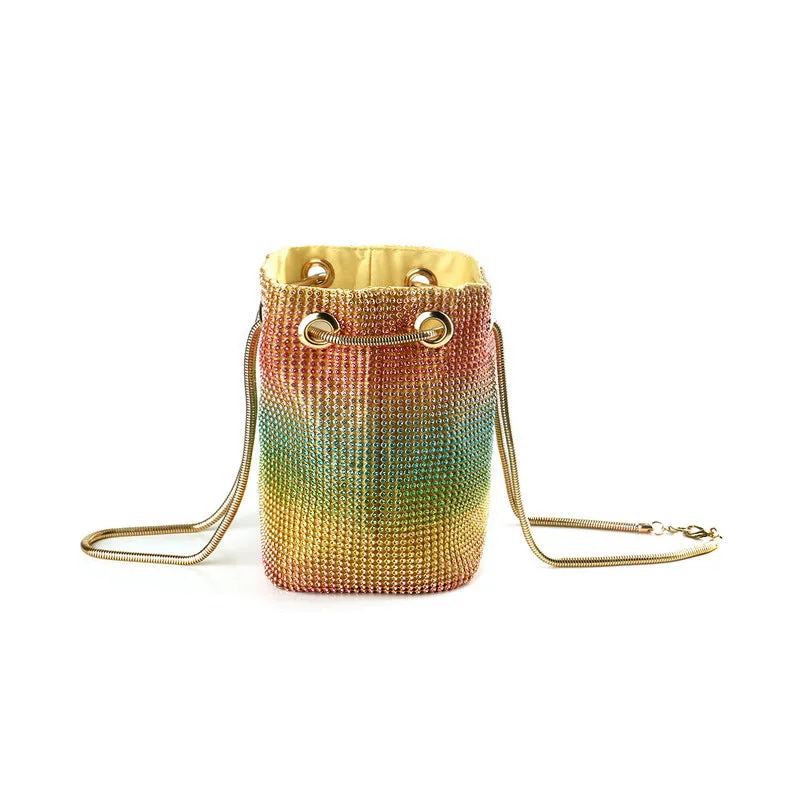 Metallic Multicolor Rhinestone Bucket Bag