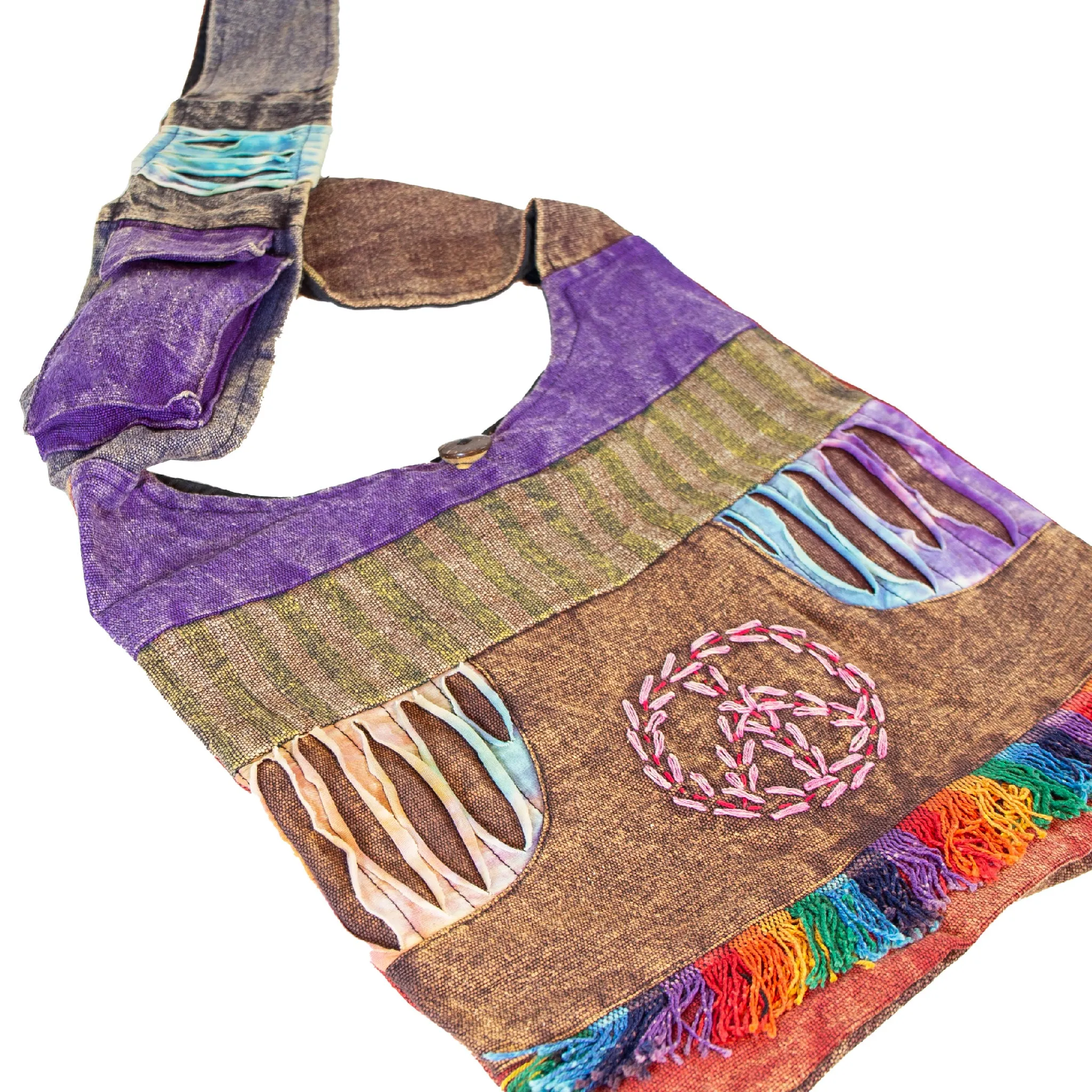 Mixed Patch Peace Shoulder Bag