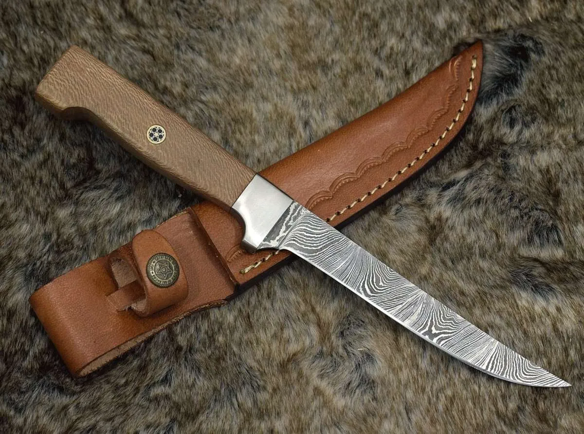 Monarch Damascus Fillet Knife with Leopard Wood Handle