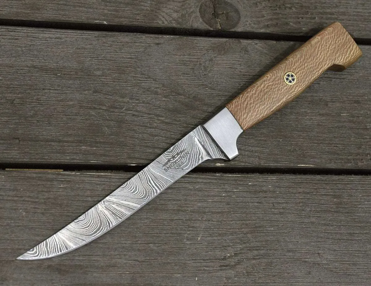 Monarch Damascus Fillet Knife with Leopard Wood Handle