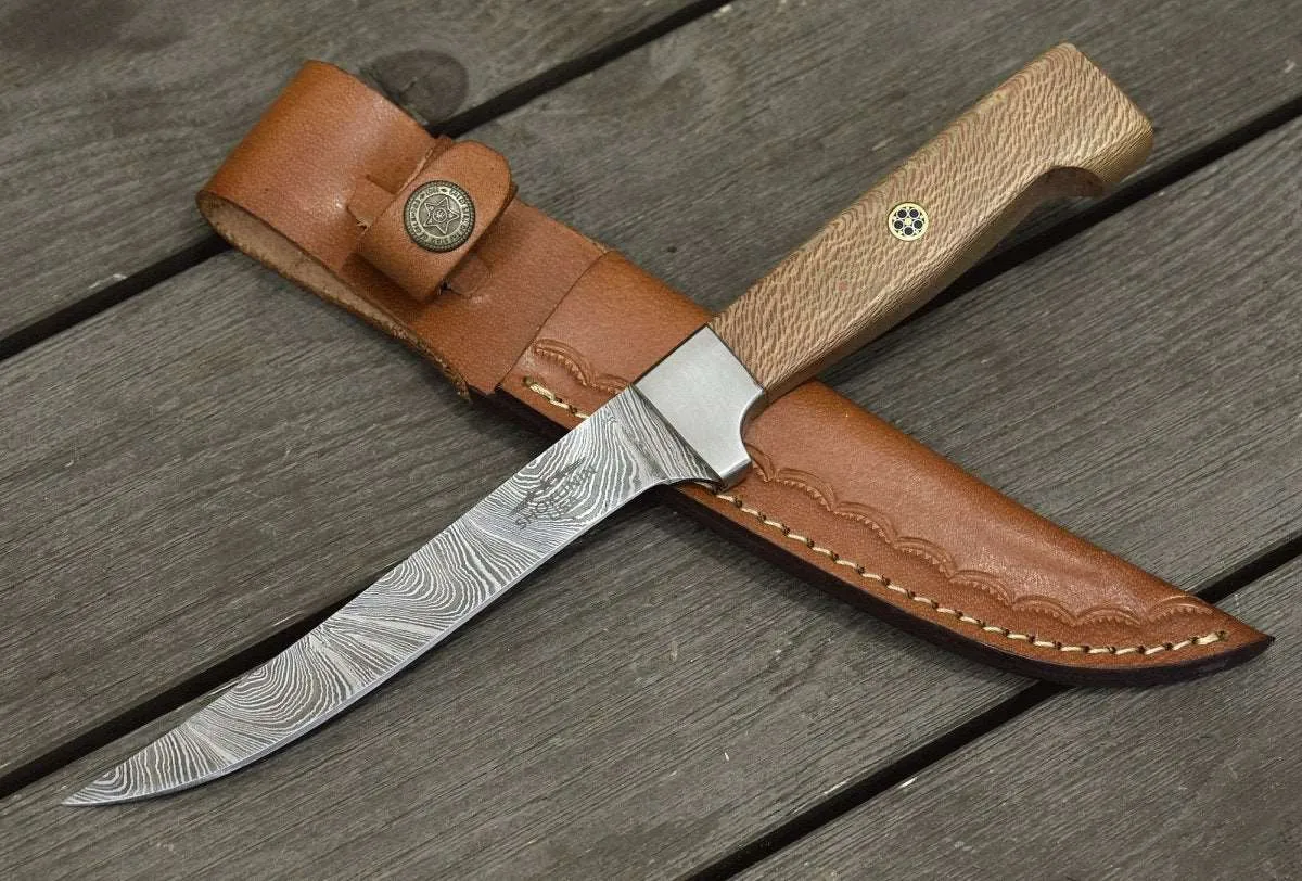 Monarch Damascus Fillet Knife with Leopard Wood Handle