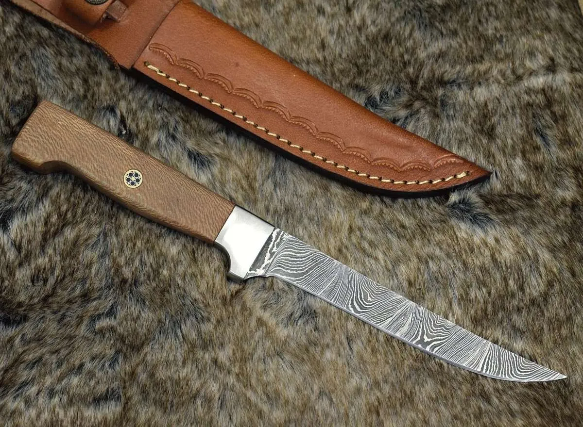 Monarch Damascus Fillet Knife with Leopard Wood Handle