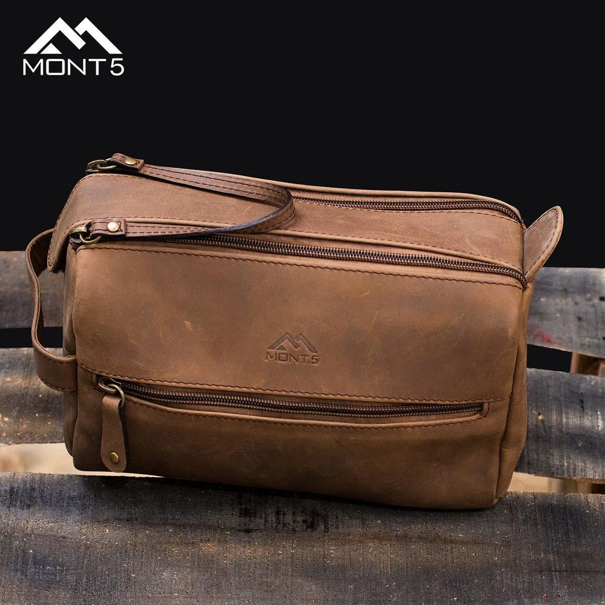 MONT5 Bagrot Vintage Groomsmen Leather Toiletry Bag