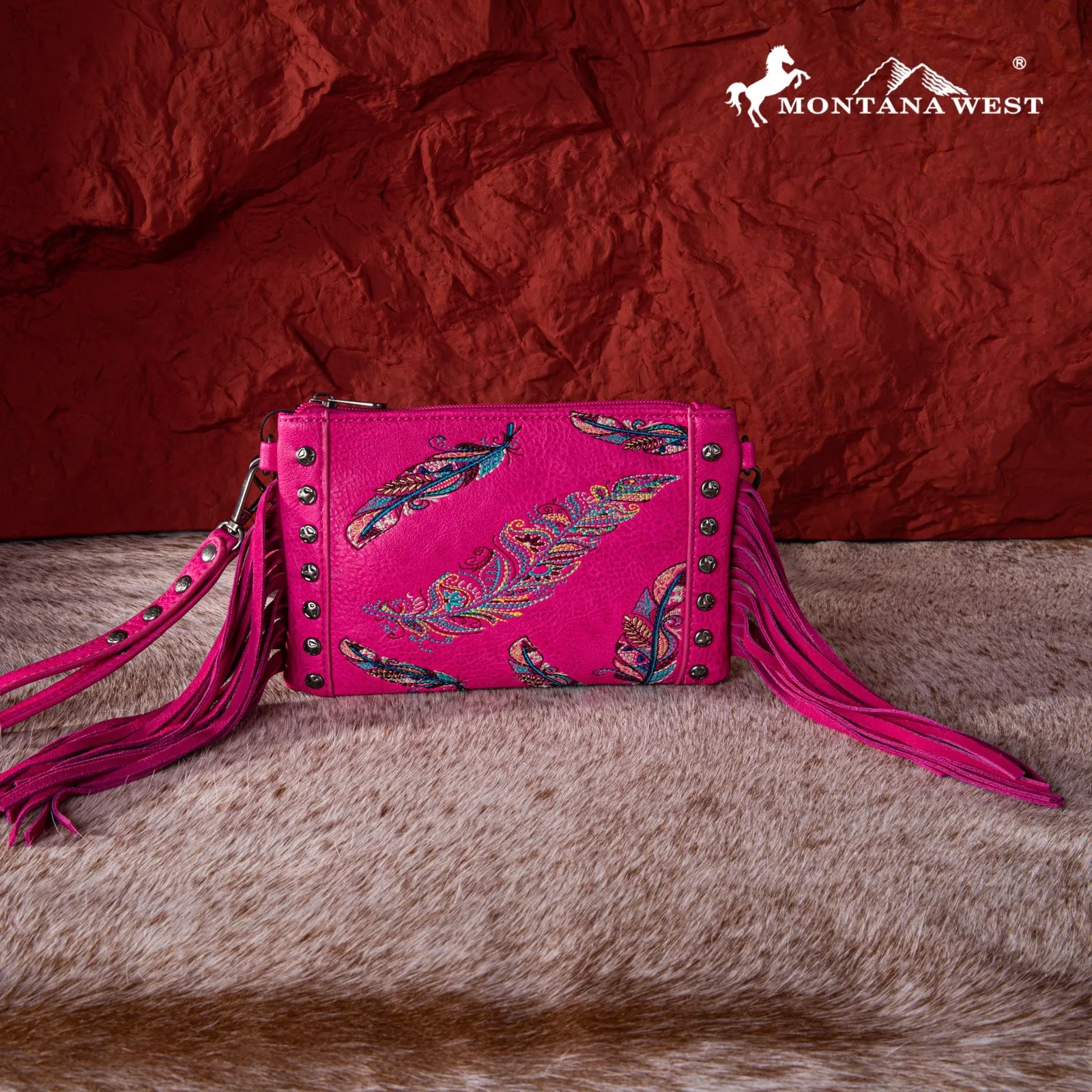 Montana West Embroidered Feather Collection Clutch/Crossbody