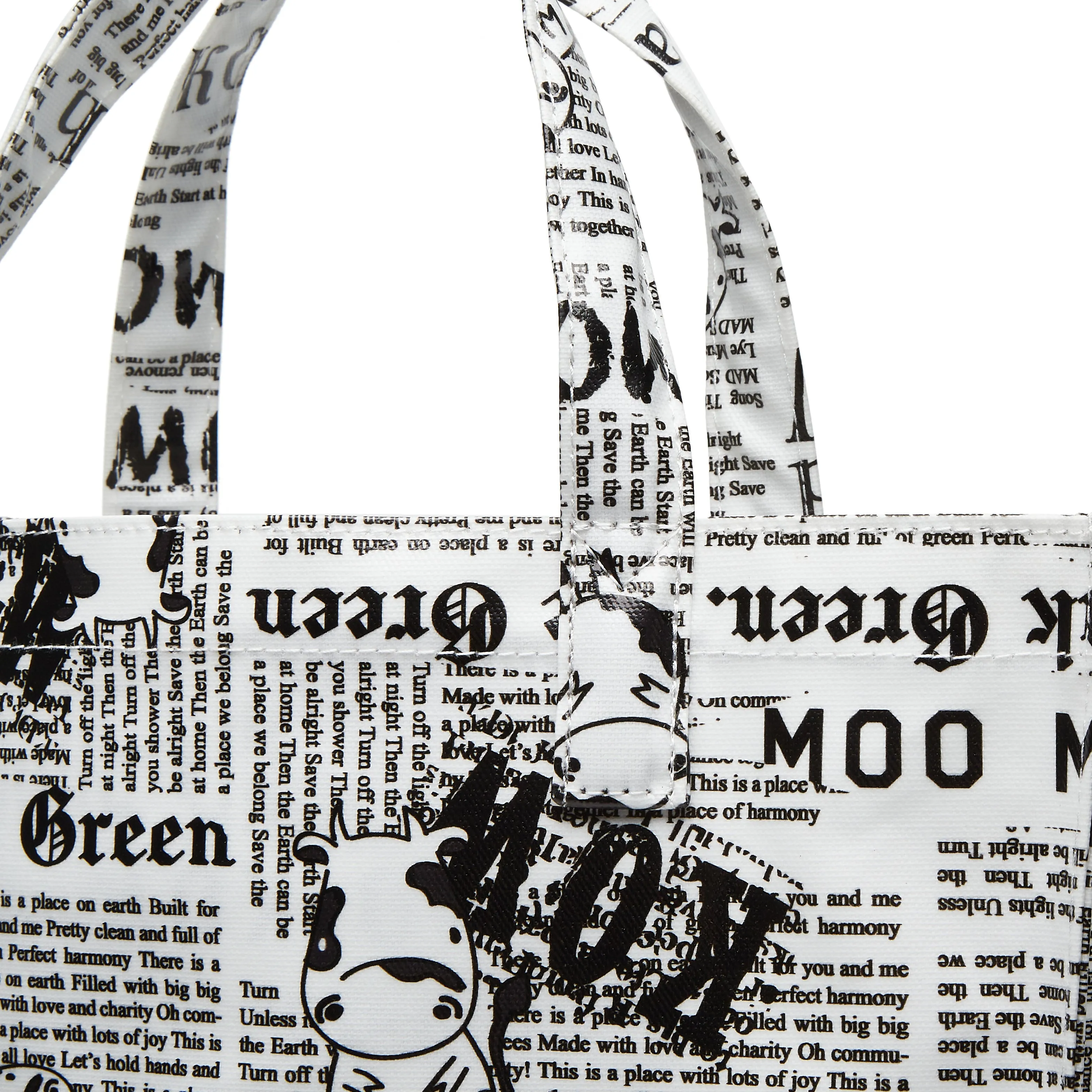 Moo Moo Kow Tote Bag Newspaper White- Small