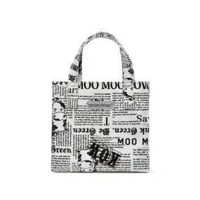 Moo Moo Kow Tote Bag Newspaper White- Small