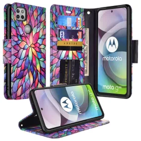 Motorola one 5G ace Case, Motorola one 5G ace Wallet Case, Wrist Strap Pu Leather Wallet Case [Kickstand] with ID & Credit Card Slots - Rainbow Flower