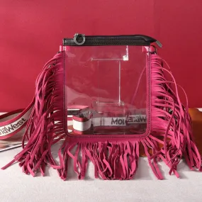 MW906-A192   Montana West Western Fringe Clear Stadium Crossbody Bag Hot Pink