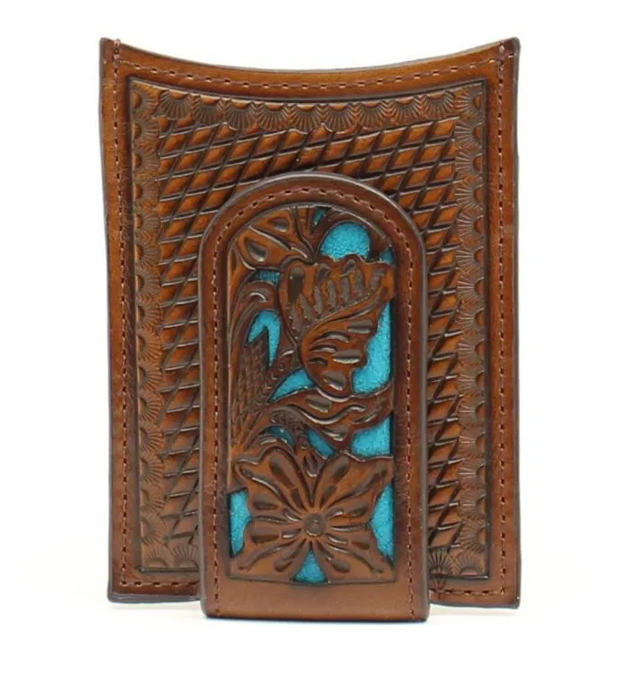 N5426527 - Nocona Front Pocket Wallet - Tooled Inlay Blue