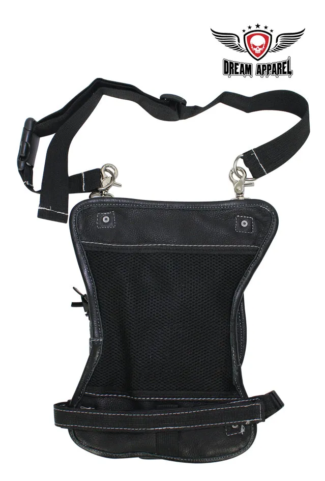 Naked Cowhide Leather Thigh Bag W/ Gun Pocket - Black & Touch Of Dark Brown