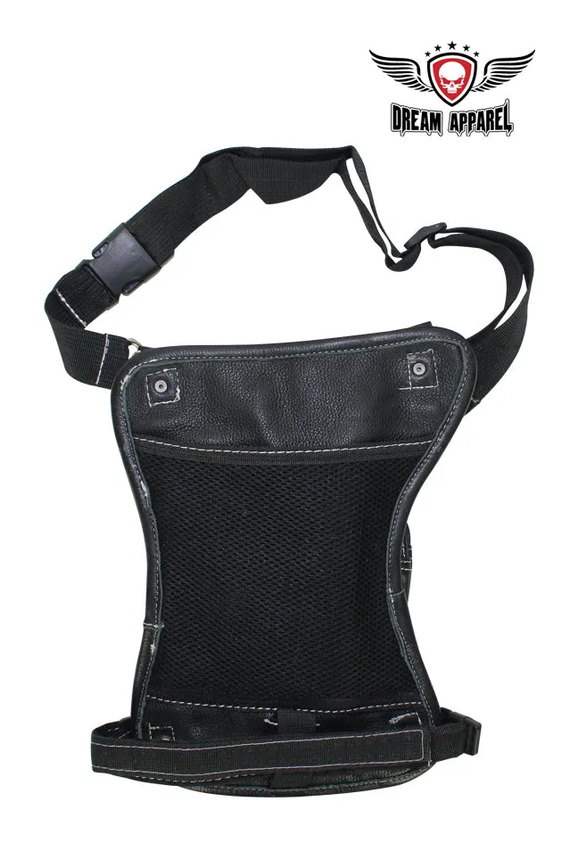 Naked Cowhide Leather Thigh Bag W/ Gun Pocket - Black & Touch Of Dark Brown