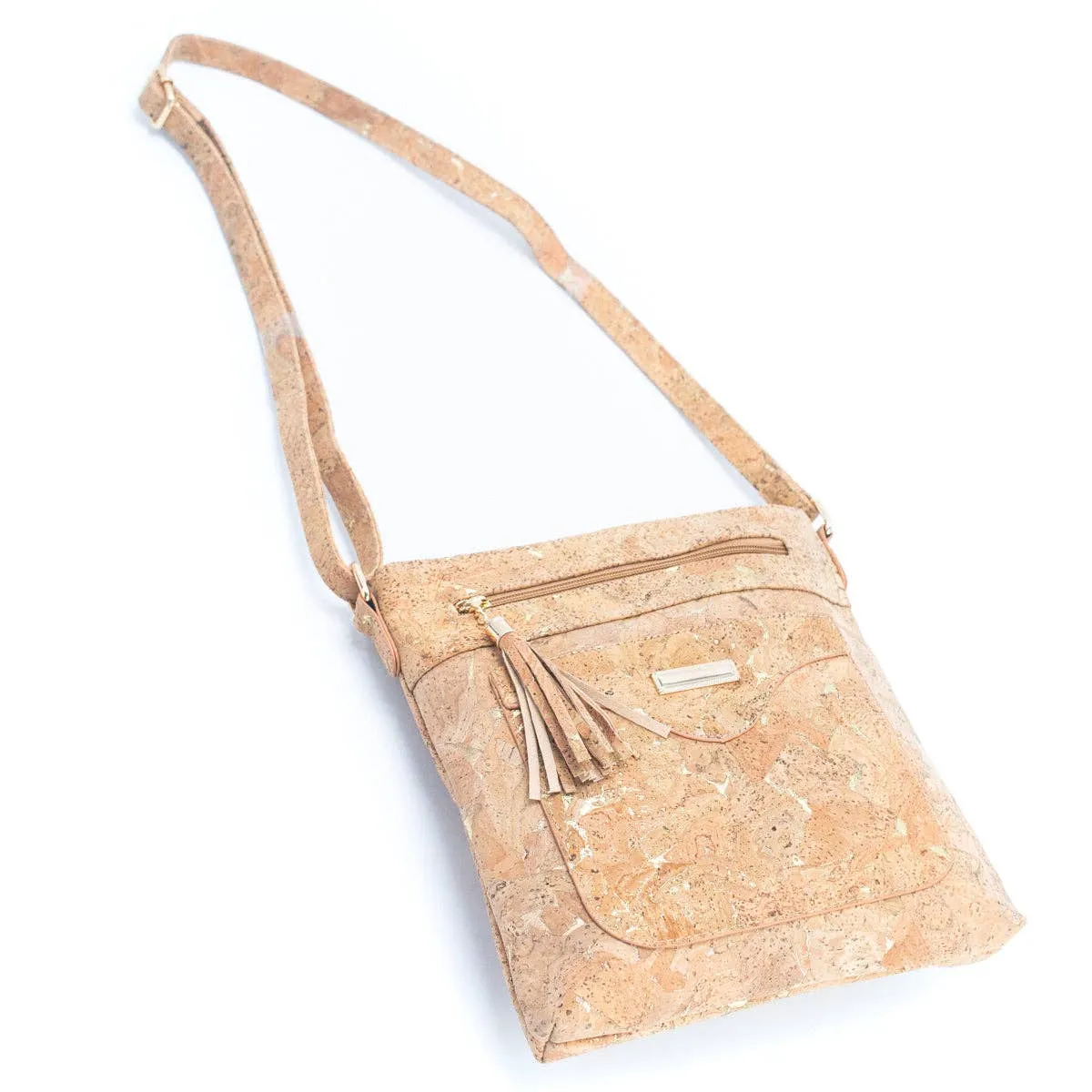 Natural Cork with Gold and Silver Accents - Women's Cork crossbody bag BAG-2249