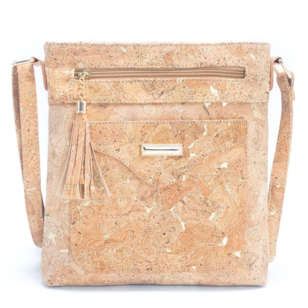 Natural Cork with Gold and Silver Accents - Women's Cork crossbody bag BAG-2249