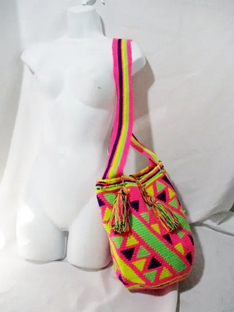 NEW NWT WAYUU TAYA Kilim Serape Blanket Ethnic Tapestry Bag PINK GREEN YELLOW