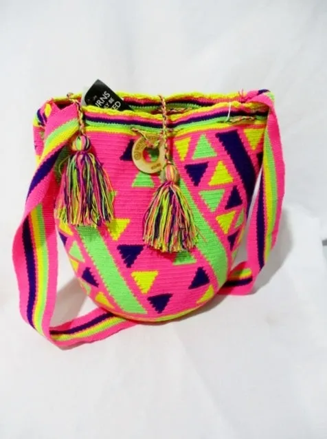 NEW NWT WAYUU TAYA Kilim Serape Blanket Ethnic Tapestry Bag PINK GREEN YELLOW