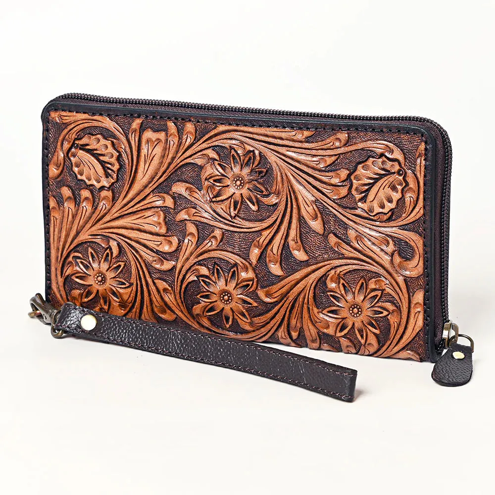 Olay Floral Tooled Leather Wallet Wristlet