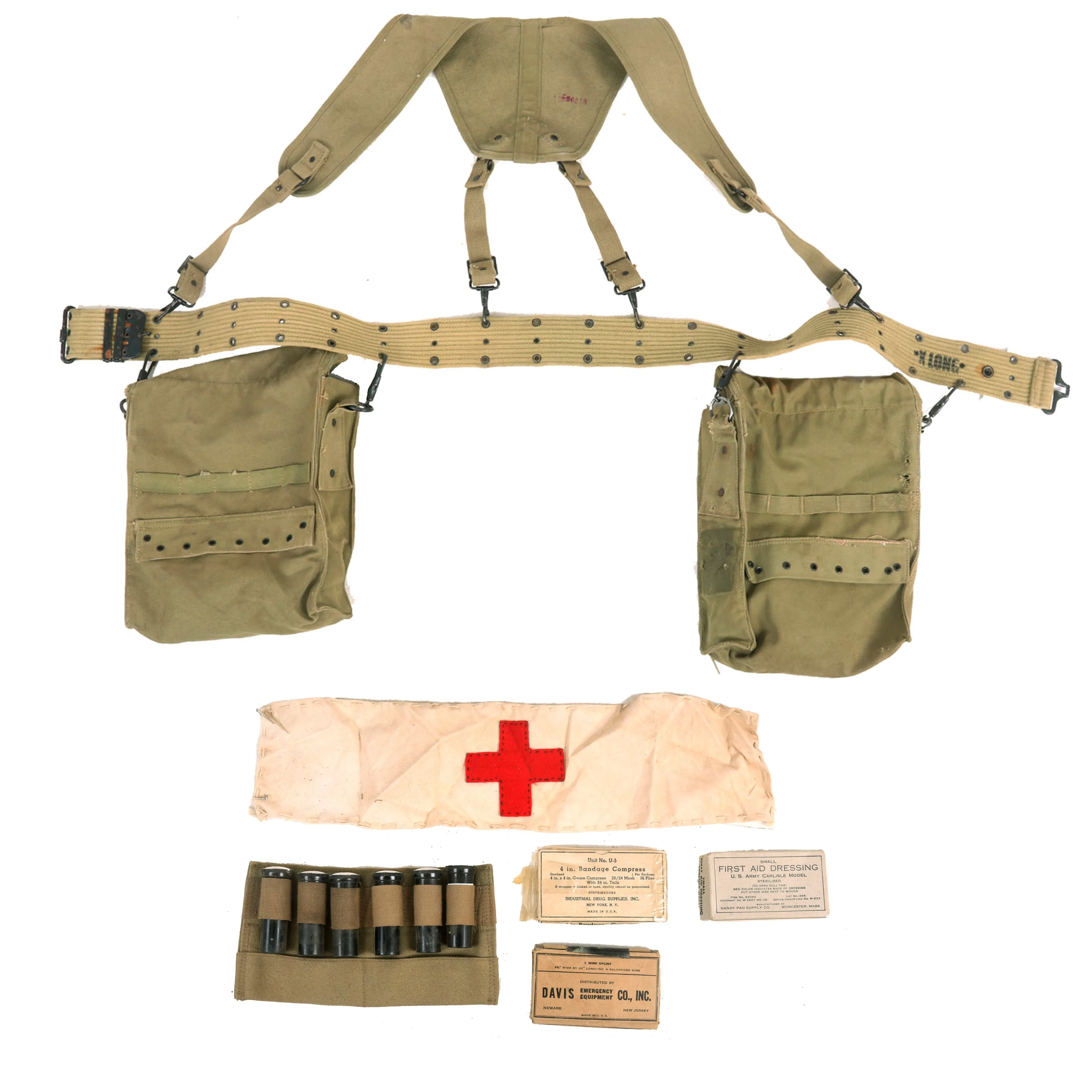 Original U.S. WWII Medic’s Belt Rig with Pouches & Vials - Reproduction Suspenders & Vial Carrier