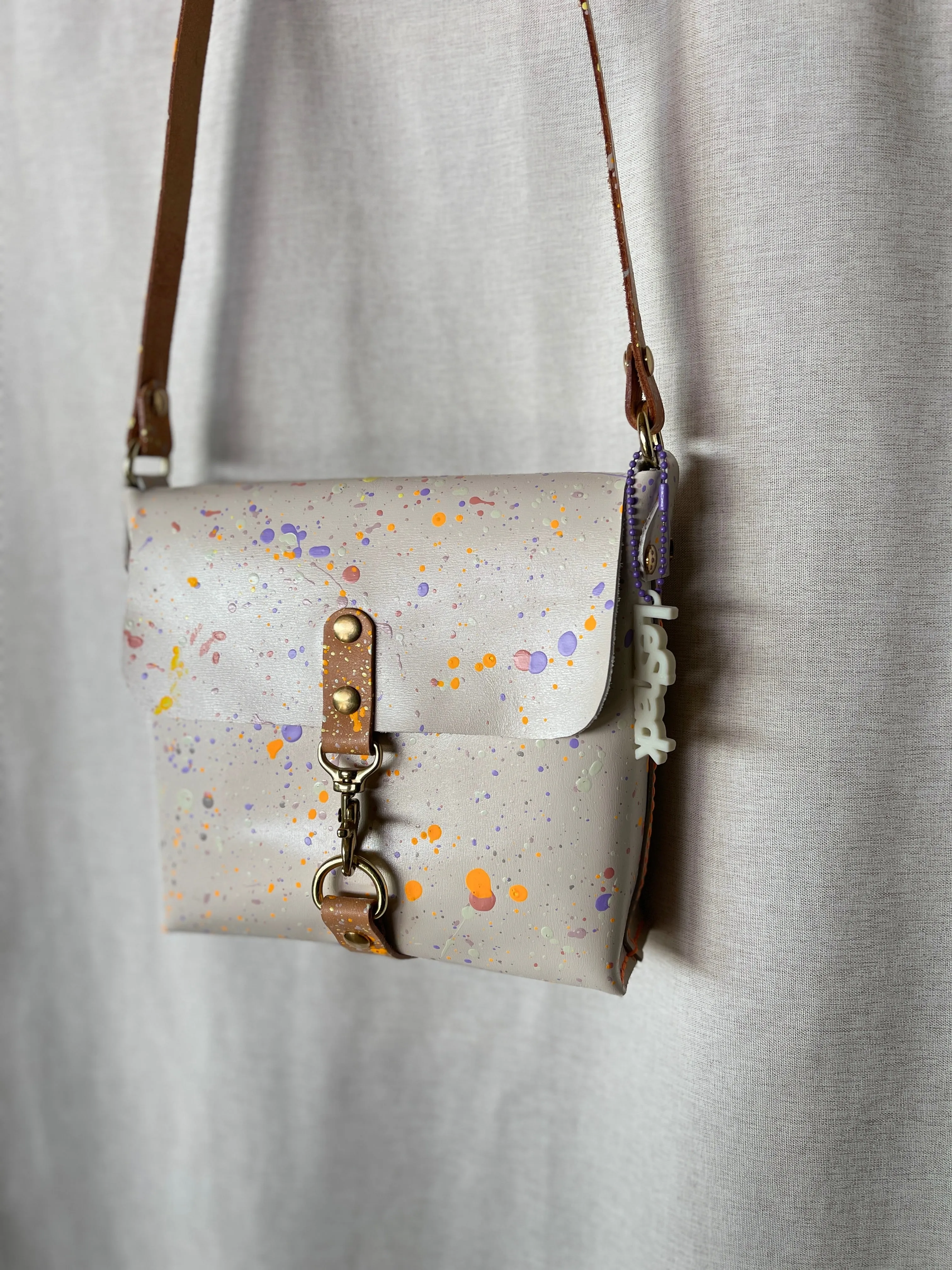 Pastel Splatter Leather Square Flap Shoulder Bag