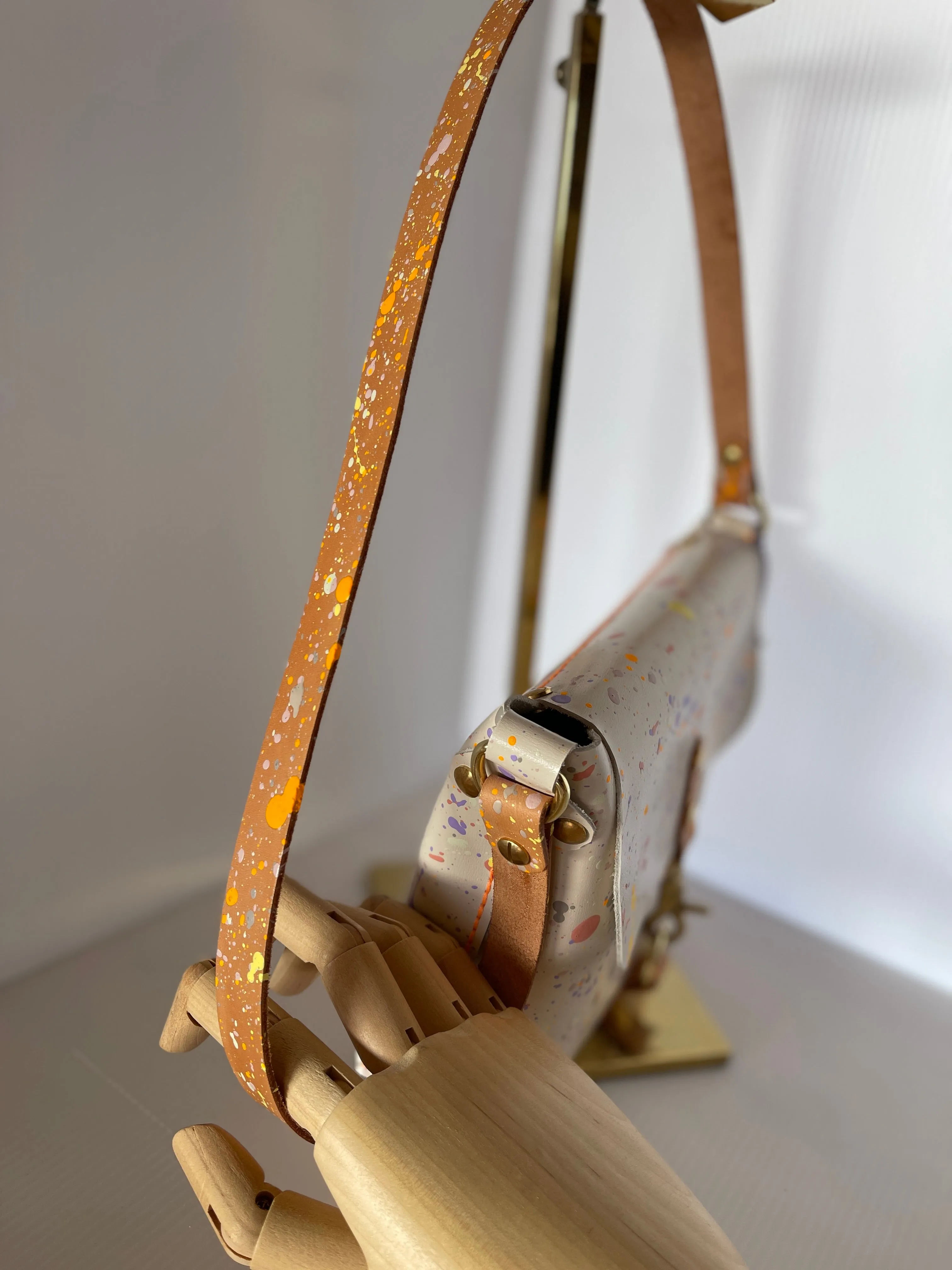 Pastel Splatter Leather Square Flap Shoulder Bag