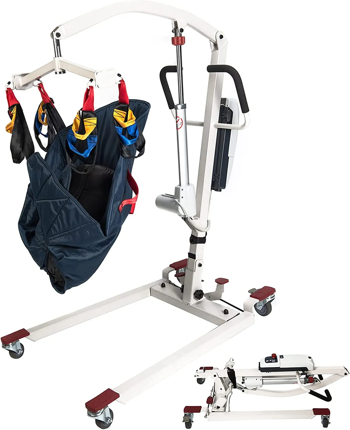 Patient Lift Electric Foldable Hydraulic Body Transfer I Battery-Powered I 400lb Limit with Medium U-Sling I White