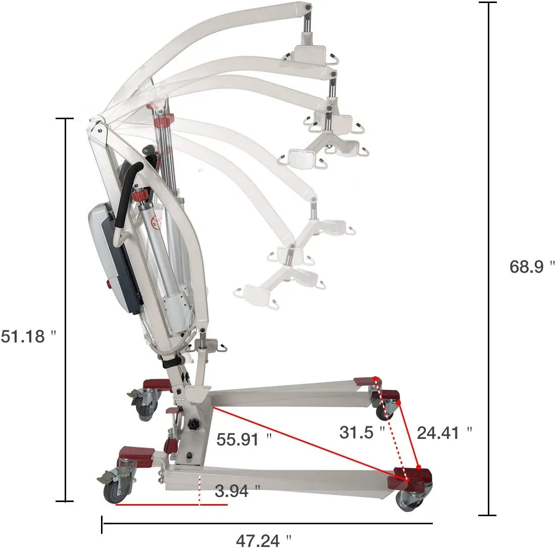 Patient Lift Electric Foldable Hydraulic Body Transfer I Battery-Powered I 400lb Limit with Medium U-Sling I White