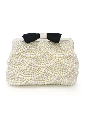 Pearl Beaded Bow Evening Clutch Bag