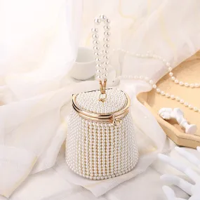 Pearl Embellished Mini Bucket Evening Bag