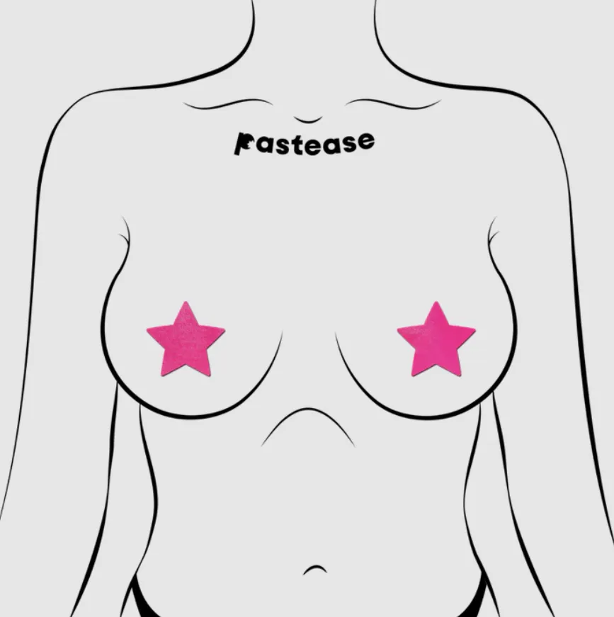 Petites: Two-Pair of Small Neon Pink (backlight reactive) Star Nipple Pasties