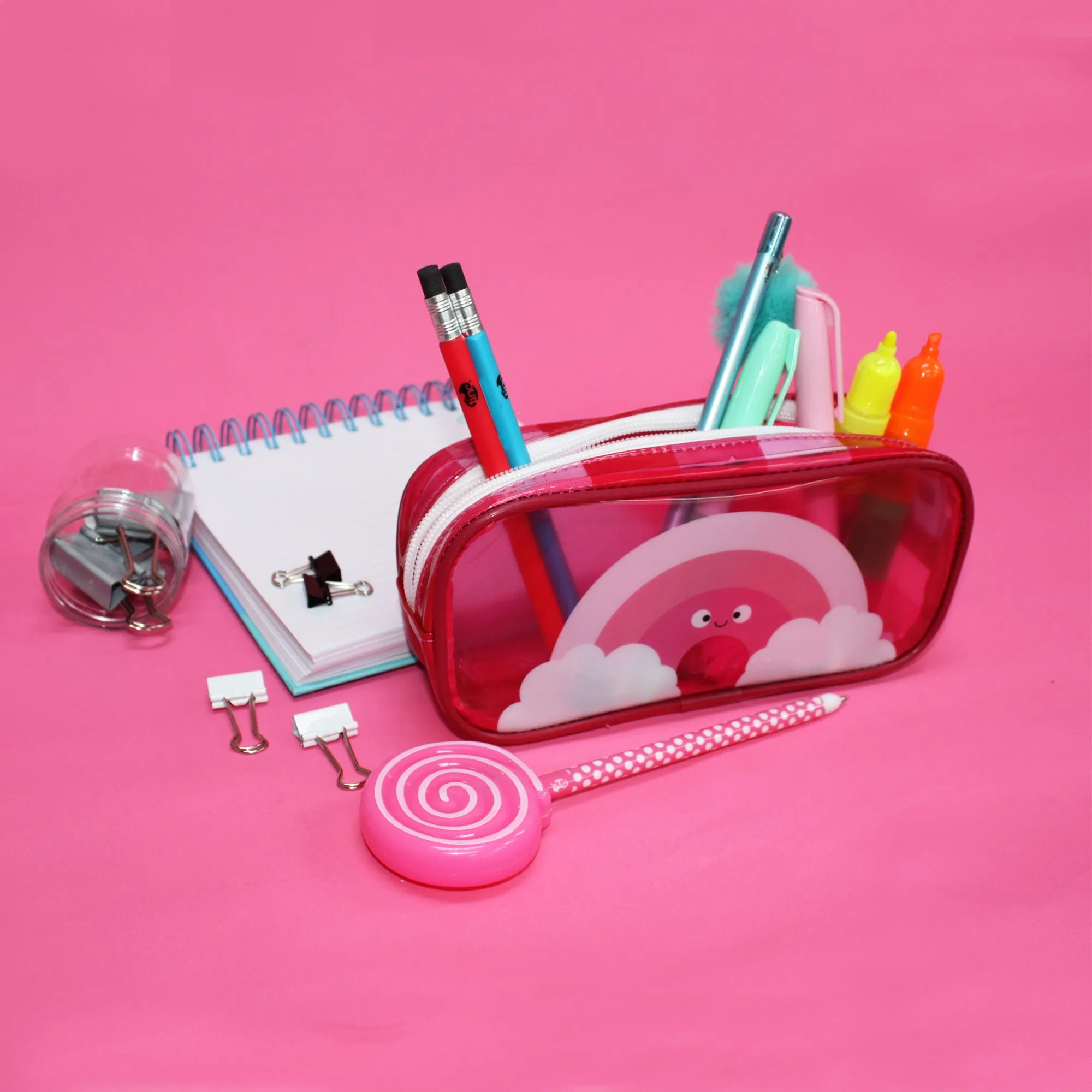 Pink PVC Pencil Case & Cosmetic Bag