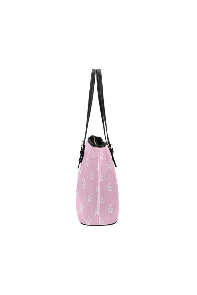 Pink Star Print Leather Tote Bag/Small