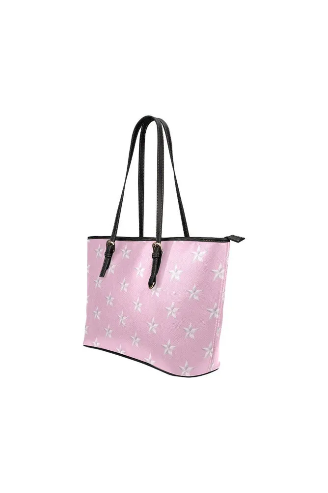 Pink Star Print Leather Tote Bag/Small