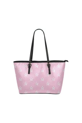 Pink Star Print Leather Tote Bag/Small