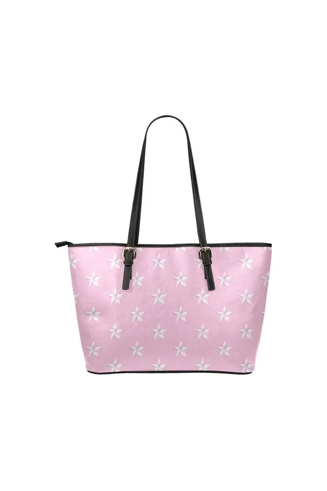 Pink Star Print Leather Tote Bag/Small