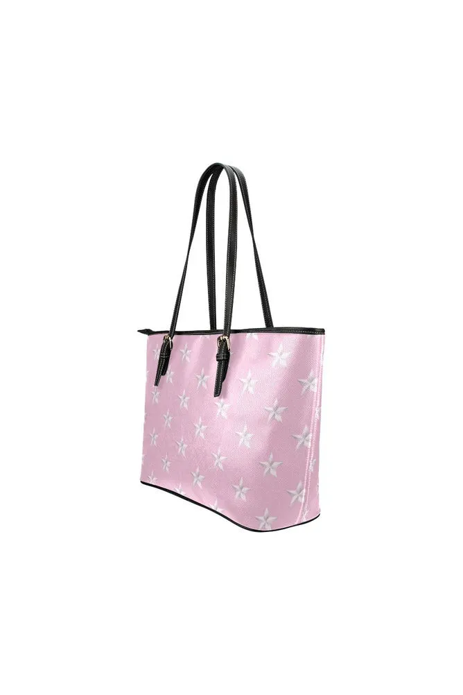 Pink Star Print Leather Tote Bag/Small