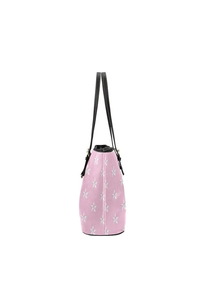 Pink Star Print Leather Tote Bag/Small