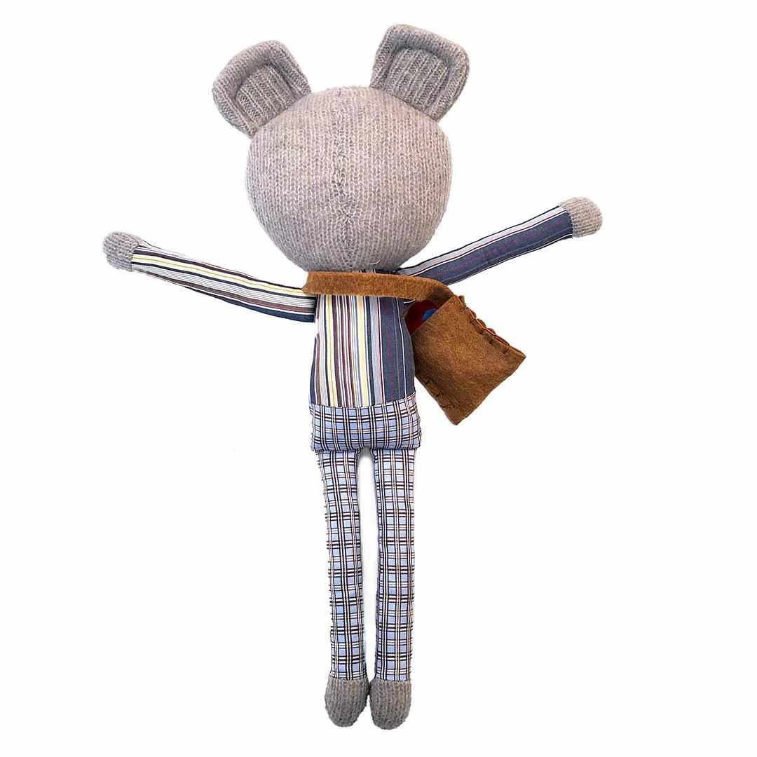 Plush - Gray Bear in a Gray Striped Shirt by Fly Little Bird