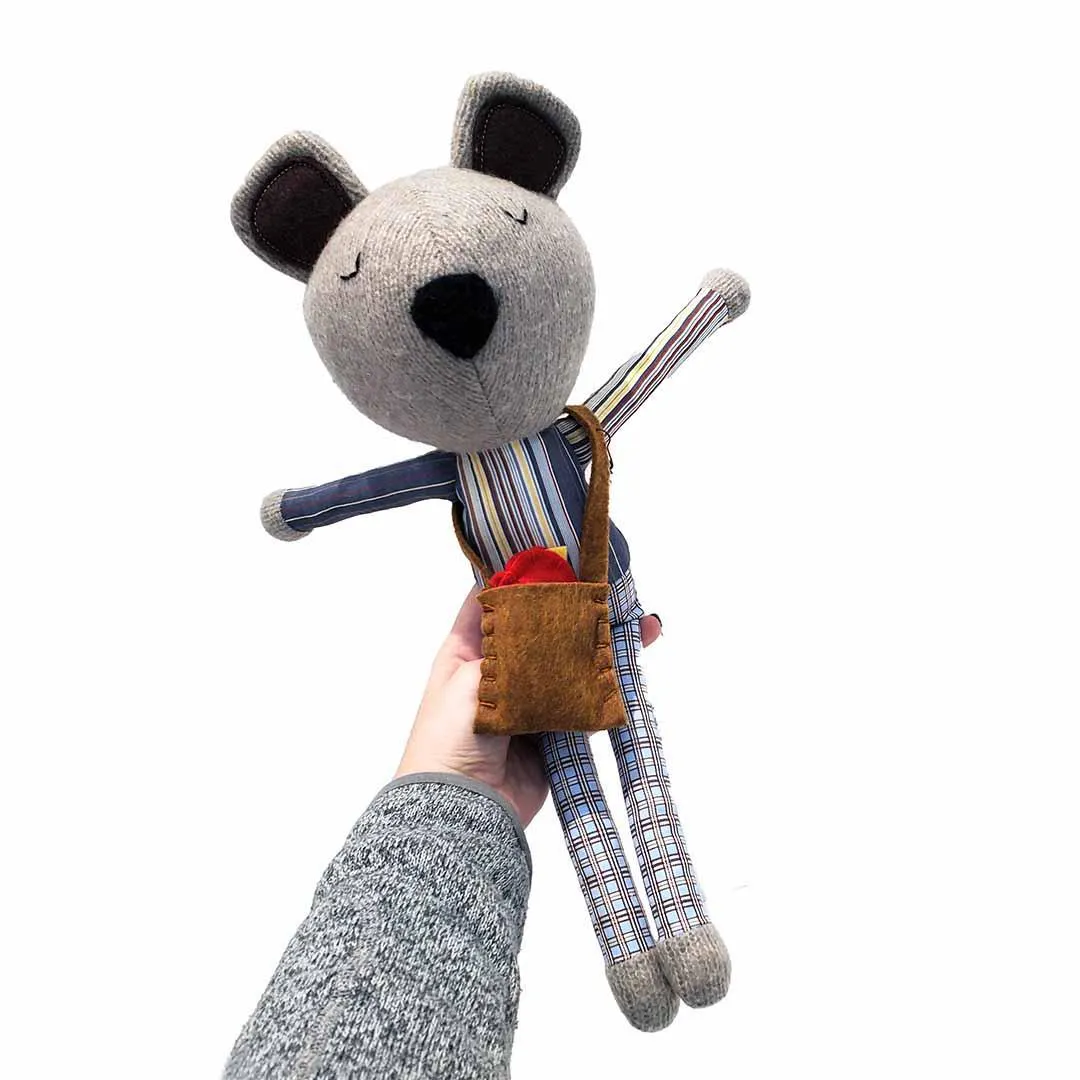 Plush - Gray Bear in a Gray Striped Shirt by Fly Little Bird