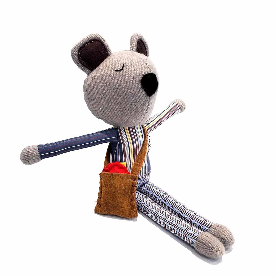 Plush - Gray Bear in a Gray Striped Shirt by Fly Little Bird