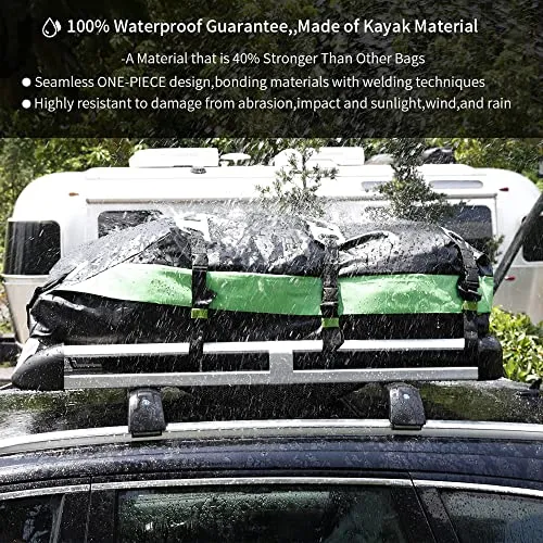 Premium Rooftop Cargo Carrier Bag ,100% Waterproof Car Roof Bag, 15 Cubic Ft, Cargo Bag Carrier for Top of Vehicle with Rack or Without,Heavy-Duty (15 Cubic Ft Green)